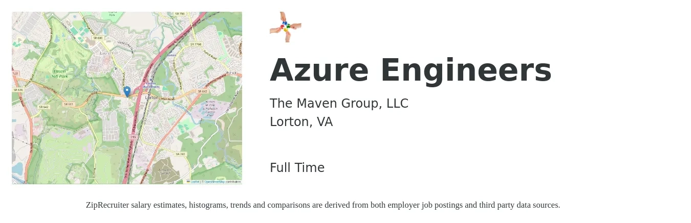 The Maven Group, LLC job posting for a Azure Engineers in Lorton, VA with a salary of $56 to $75 Hourly with a map of Lorton location.