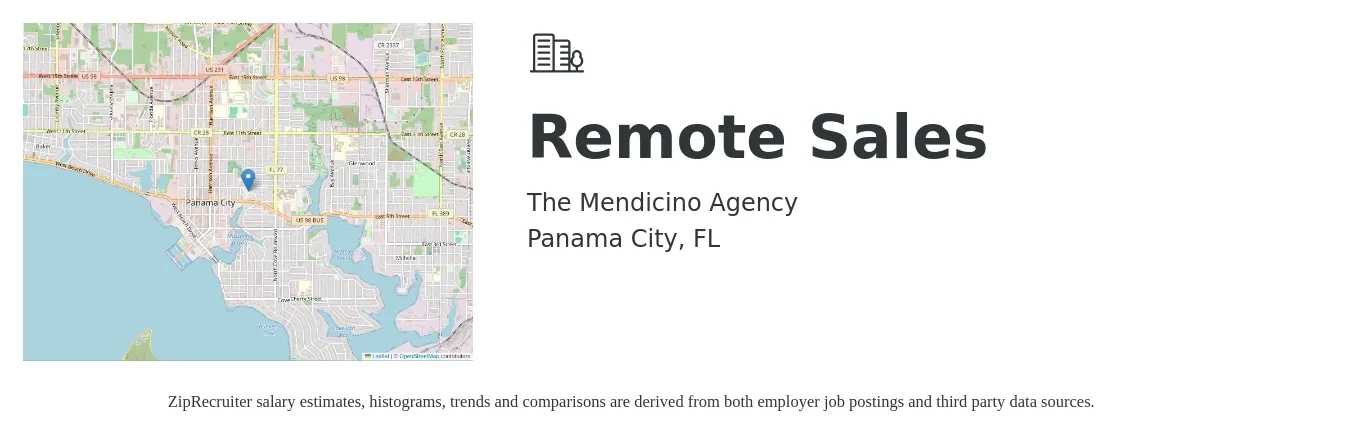 The Mendicino Agency job posting for a Remote Sales in Panama City, FL with a salary of $200,000 Yearly with a map of Panama City location.