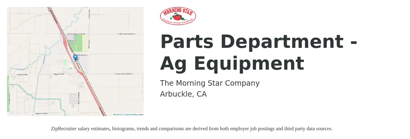 The Morning Star Company job posting for a Parts Department - Ag Equipment in Arbuckle, CA with a salary of $19 to $22 Hourly with a map of Arbuckle location.