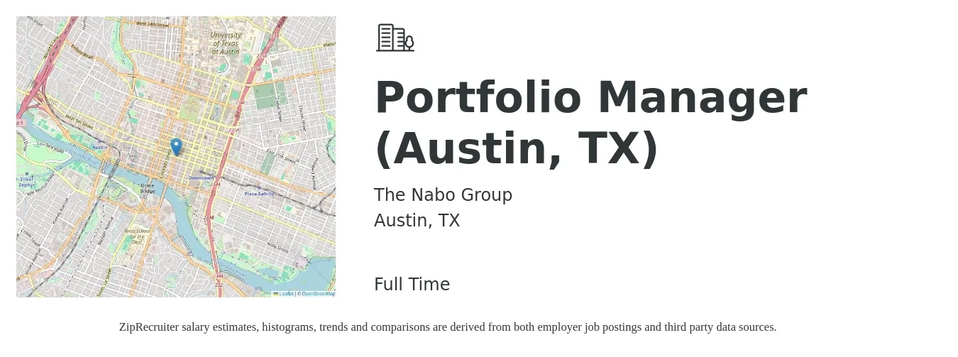 The Nabo Group job posting for a Portfolio Manager (Austin, TX) in Austin, TX with a salary of $45,000 to $60,000 Yearly with a map of Austin location.