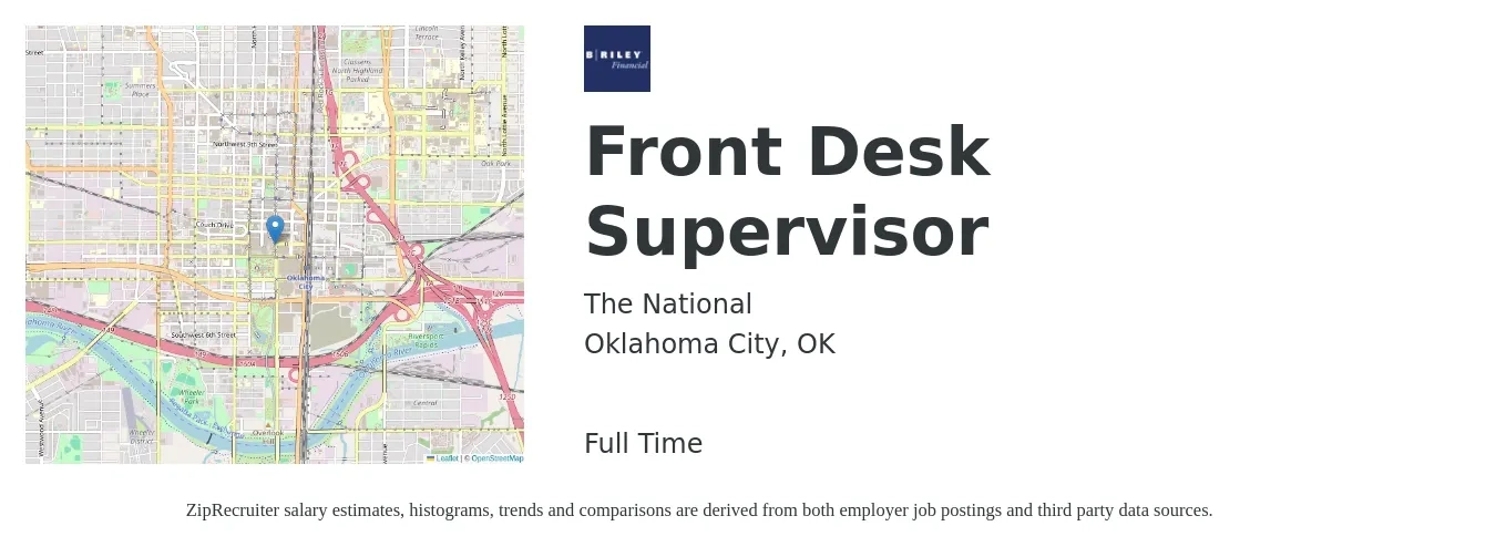 The National job posting for a Front Desk Supervisor in Oklahoma City, OK with a salary of $16 to $20 Hourly with a map of Oklahoma City location.