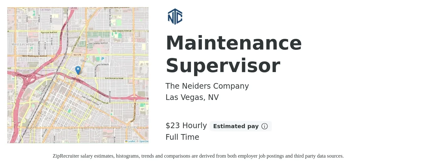The Neiders Company job posting for a Maintenance Supervisor in Las Vegas, NV with a salary of $24 to $24 Hourly with a map of Las Vegas location.