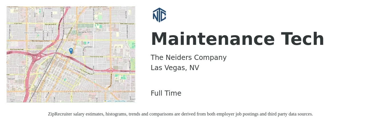 The Neiders Company job posting for a Maintenance Tech in Las Vegas, NV with a salary of $18 to $21 Hourly with a map of Las Vegas location.
