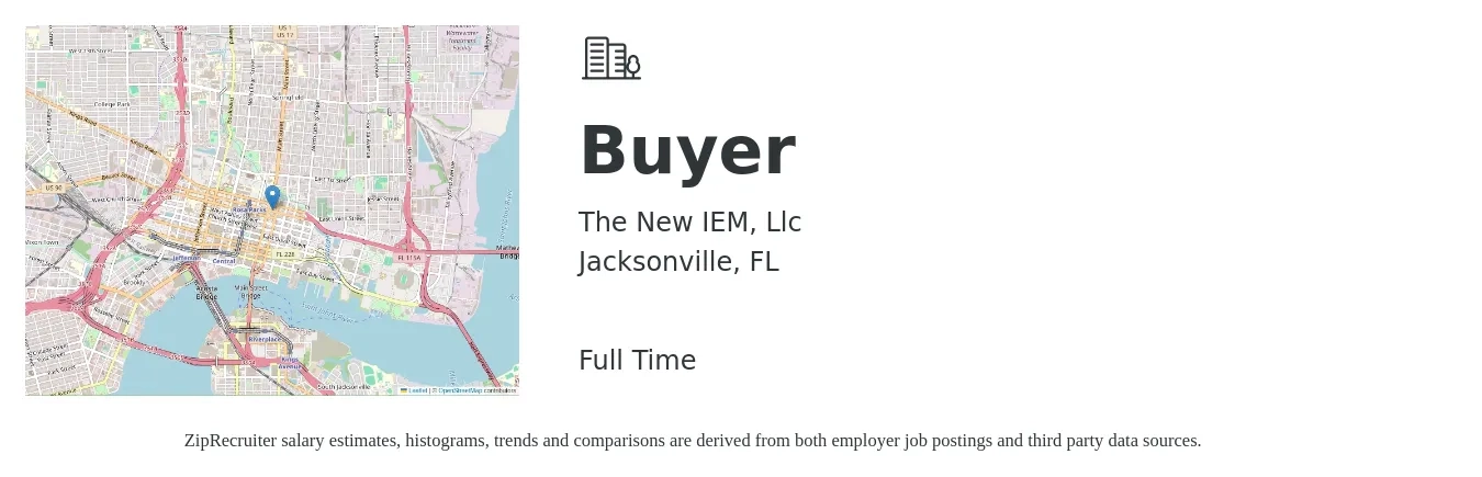 The New IEM, Llc job posting for a Buyer in Jacksonville, FL with a salary of $50,700 to $75,900 Yearly with a map of Jacksonville location.