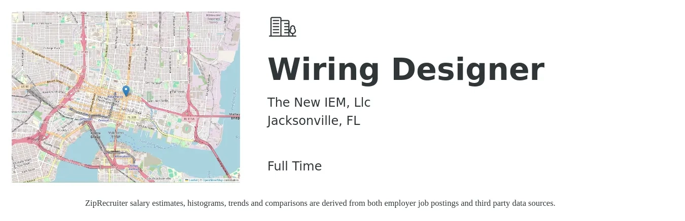The New IEM, Llc job posting for a Wiring Designer in Jacksonville, FL with a salary of $32 to $46 Hourly with a map of Jacksonville location.