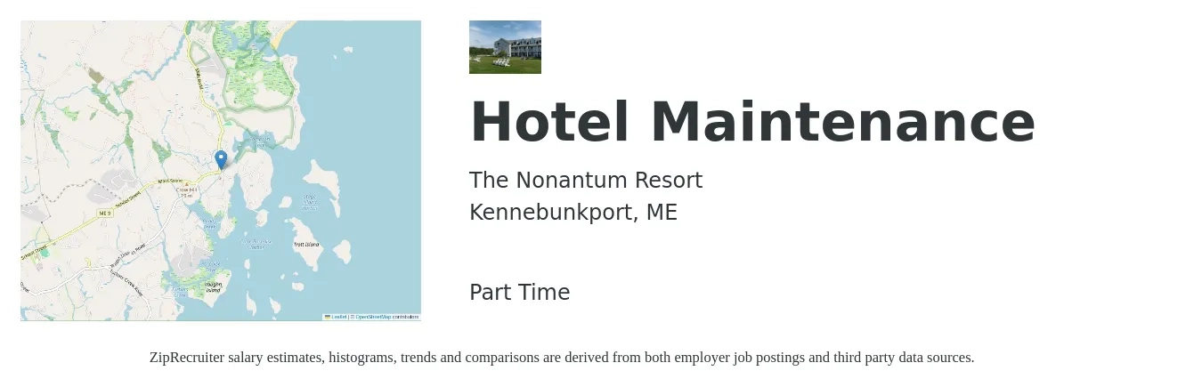 The Nonantum Resort job posting for a Hotel Maintenance in Kennebunkport, ME with a salary of $20 Hourly with a map of Kennebunkport location.