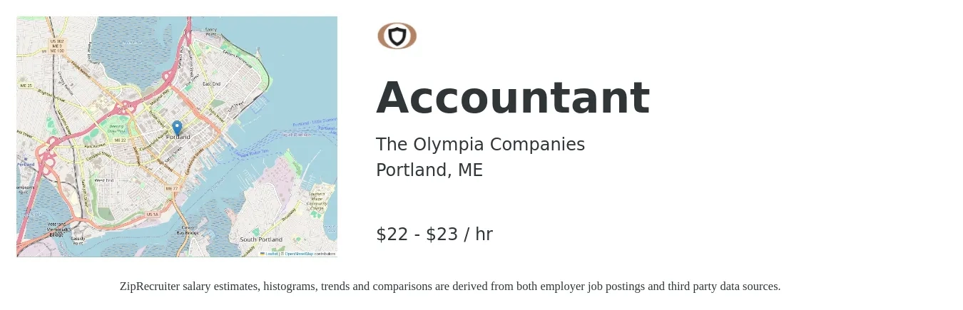 The Olympia Companies job posting for a Accountant in Portland, ME with a salary of $23 to $24 Hourly with a map of Portland location.