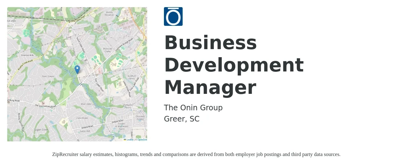The Onin Group job posting for a Business Development Manager in Greer, SC with a map of Greer location.