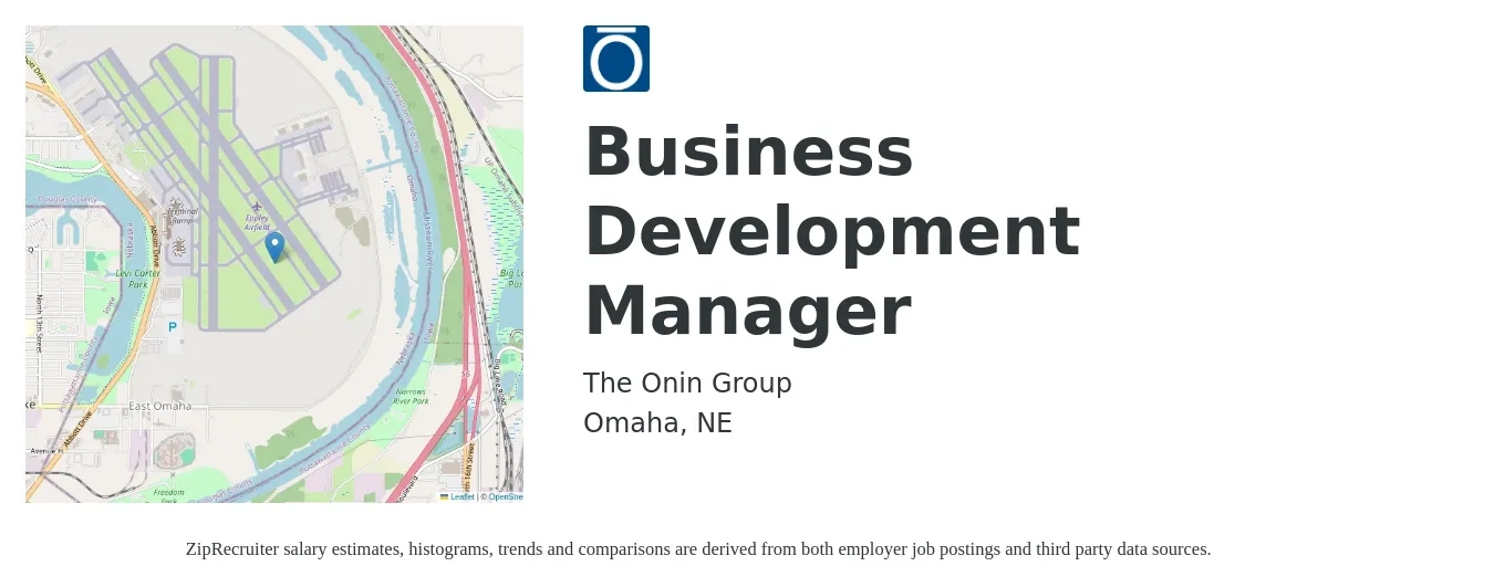 The Onin Group job posting for a Business Development Manager in Omaha, NE with a salary of $56,300 to $92,300 Yearly with a map of Omaha location.