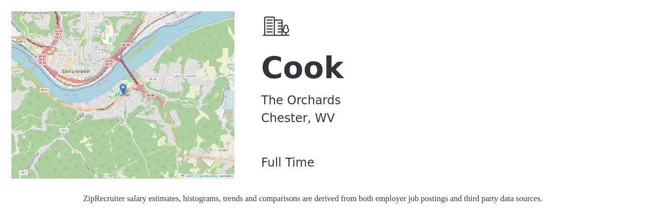 The Orchards job posting for a Cook in Chester, WV with a salary of $12 to $17 Hourly with a map of Chester location.