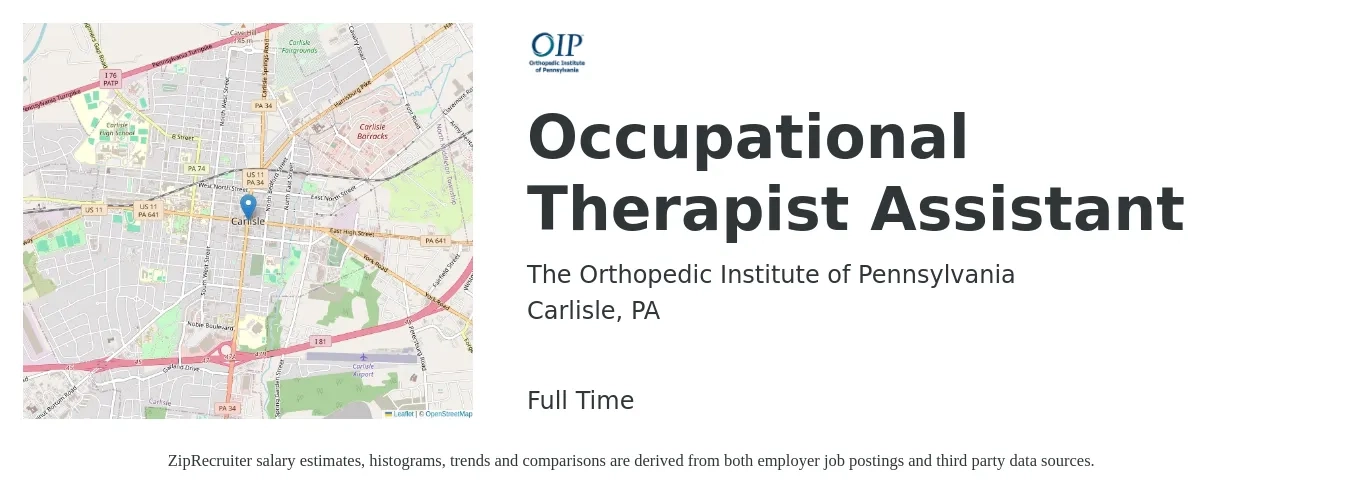 The Orthopedic Institute of Pennsylvania job posting for a Occupational Therapist Assistant in Carlisle, PA with a salary of $25 to $34 Hourly with a map of Carlisle location.