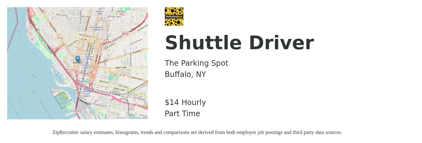 The Parking Spot job posting for a Shuttle Driver in Buffalo, NY with a salary of $15 Hourly with a map of Buffalo location.