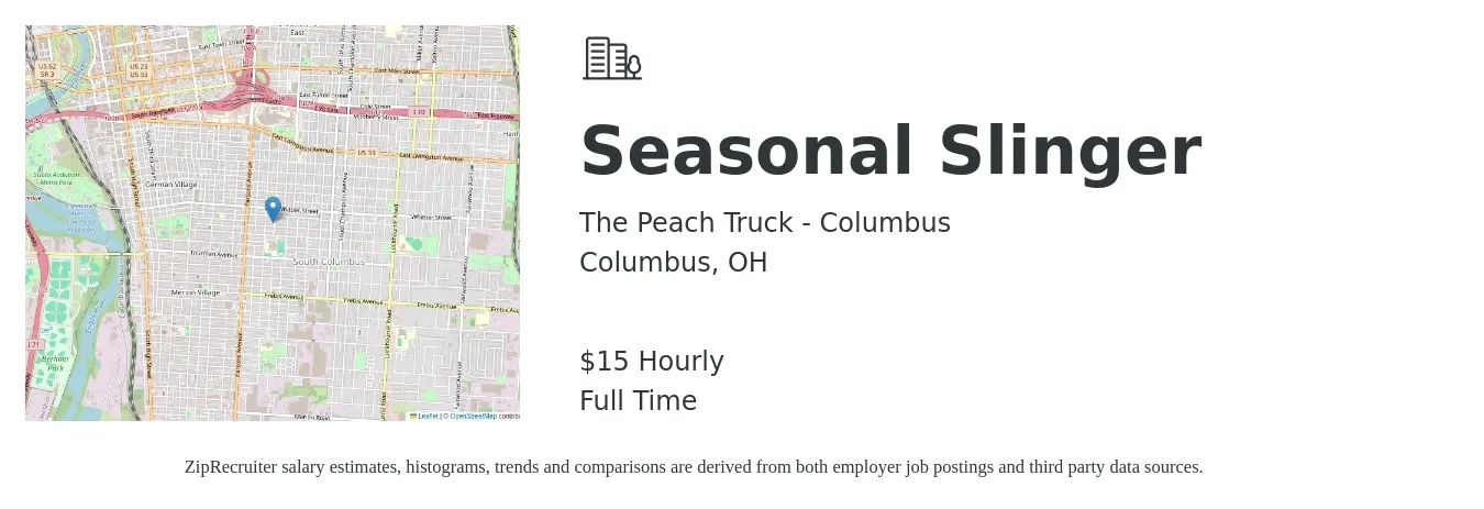 The Peach Truck - Columbus job posting for a Seasonal Slinger in Columbus, OH with a salary of $16 Hourly with a map of Columbus location.