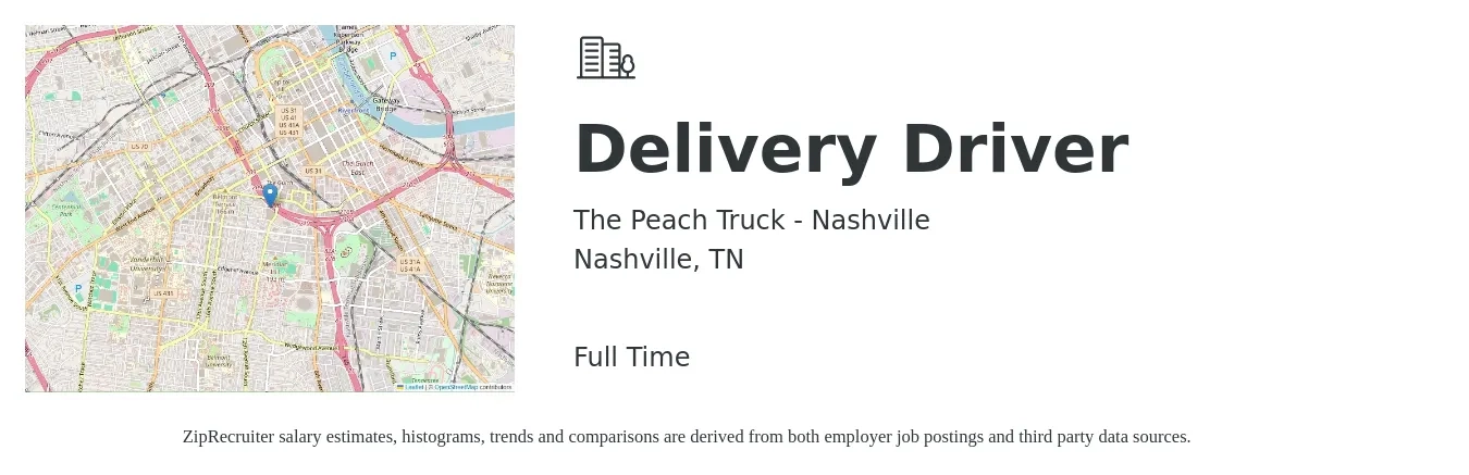 The Peach Truck - Nashville job posting for a Delivery Driver in Nashville, TN with a salary of $16 to $20 Hourly with a map of Nashville location.