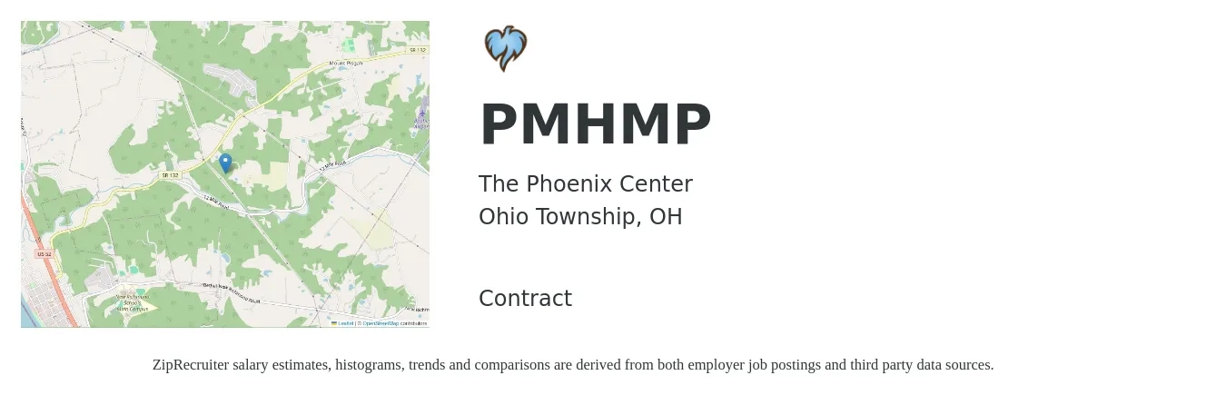 The Phoenix Center job posting for a PMHMP in Ohio Township, OH with a salary of $104,300 to $144,800 Yearly with a map of Ohio Township location.
