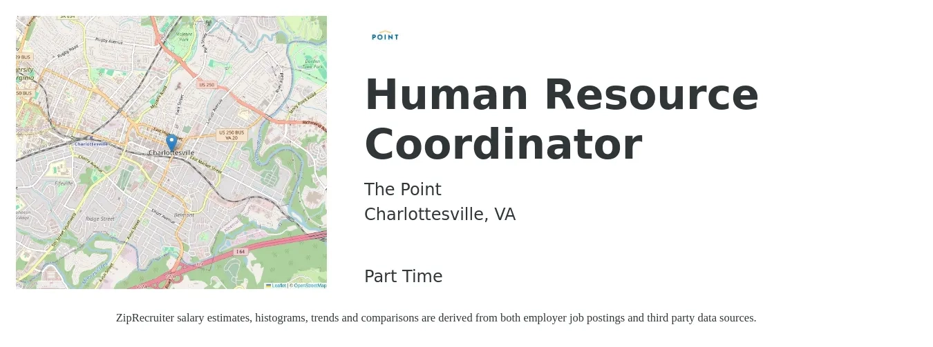 The Point job posting for a Human Resource Coordinator in Charlottesville, VA with a salary of $20 to $26 Hourly with a map of Charlottesville location.