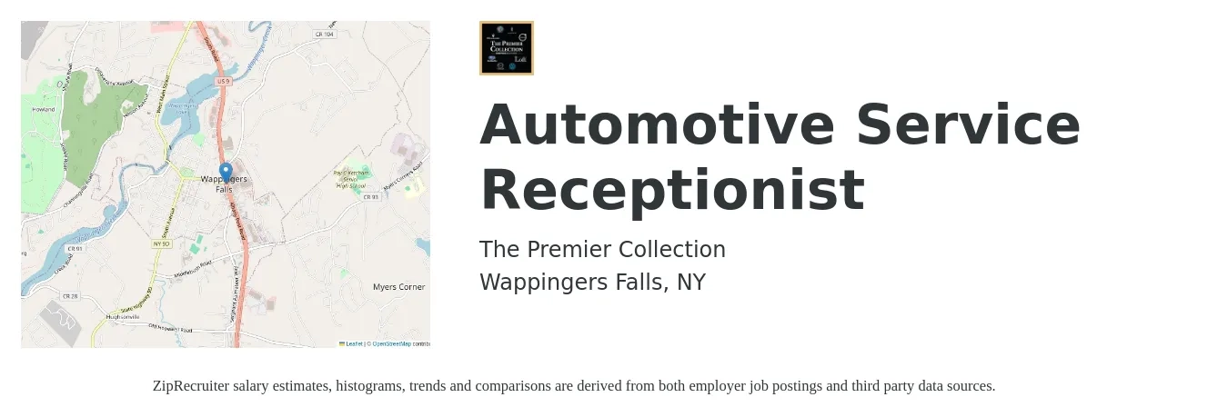 The Premier Collection job posting for a Automotive Service Receptionist in Wappingers Falls, NY with a salary of $16 to $20 Hourly with a map of Wappingers Falls location.