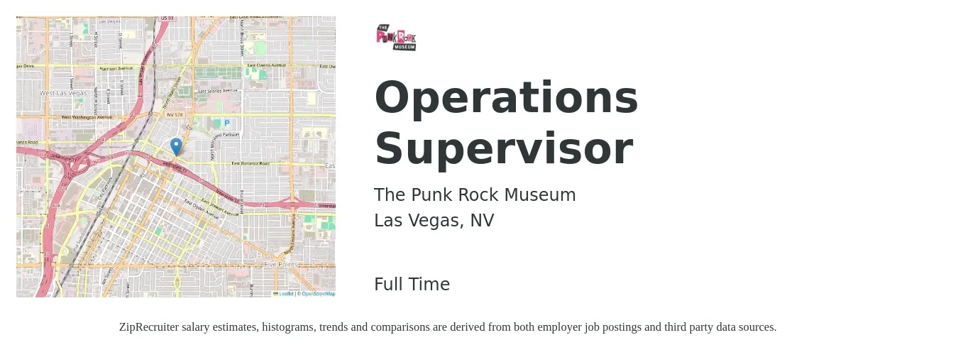 The Punk Rock Museum job posting for a Operations Supervisor in Las Vegas, NV with a salary of $23 Hourly with a map of Las Vegas location.