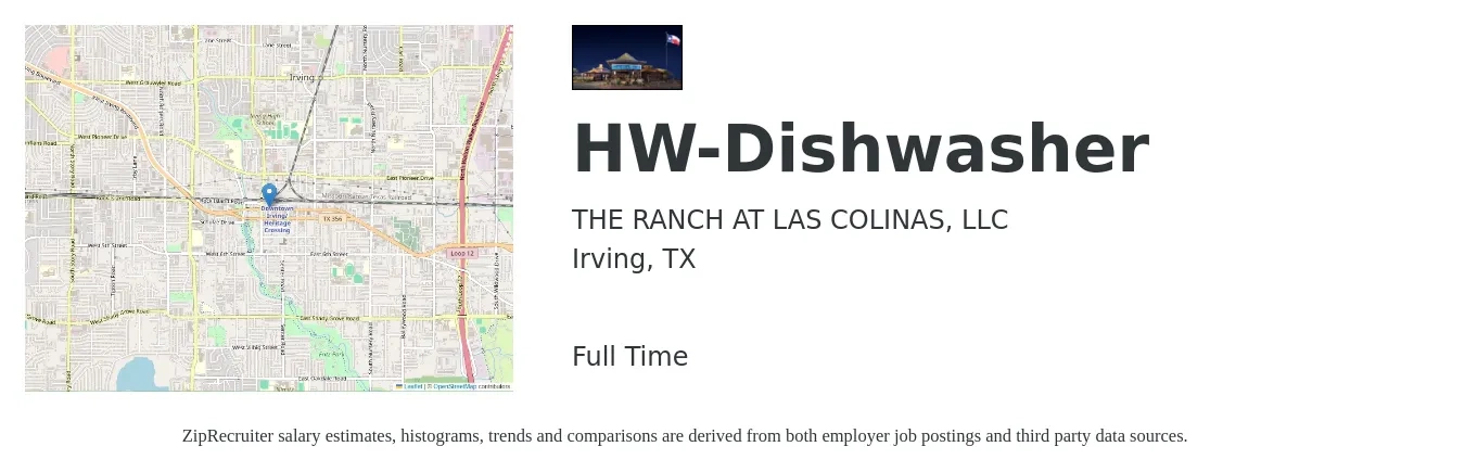 THE RANCH AT LAS COLINAS, LLC job posting for a HW-Dishwasher in Irving, TX with a salary of $12 to $16 Hourly with a map of Irving location.