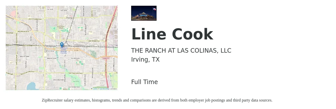 THE RANCH AT LAS COLINAS, LLC job posting for a Line Cook in Irving, TX with a salary of $14 to $18 Hourly with a map of Irving location.