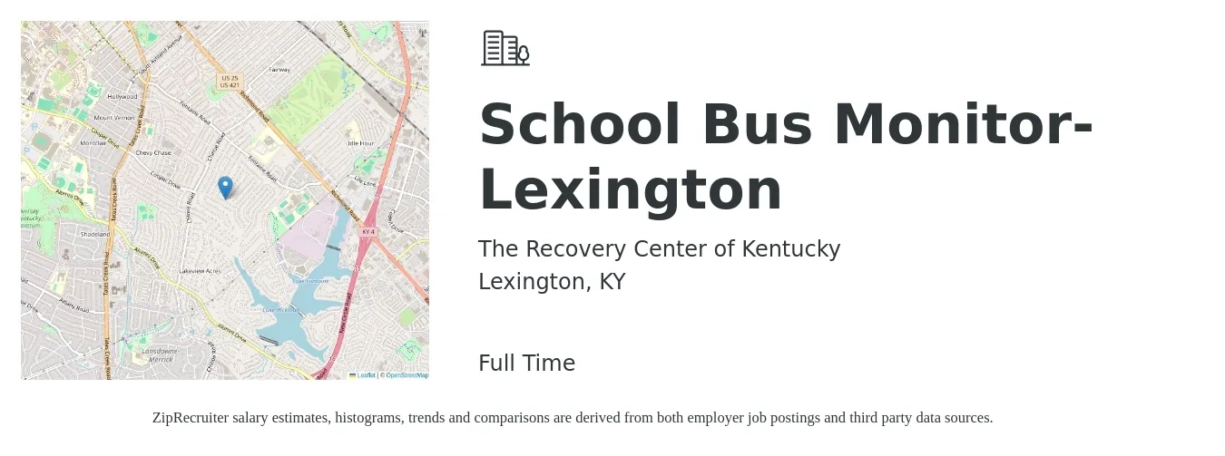 The Recovery Center of Kentucky job posting for a School Bus Monitor-Lexington in Lexington, KY with a salary of $14 to $18 Hourly with a map of Lexington location.