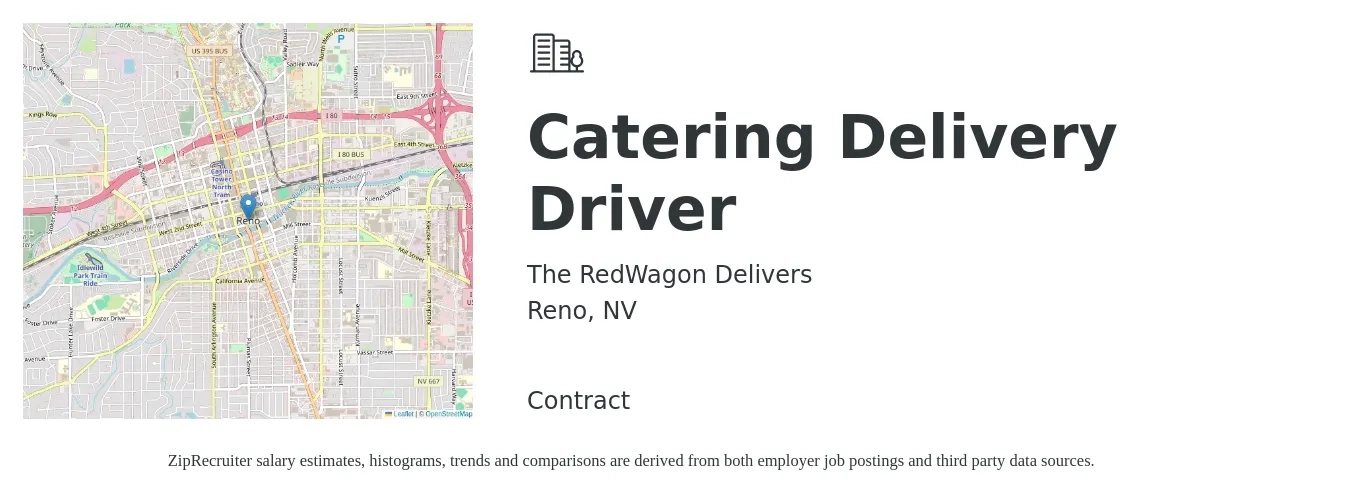 The RedWagon Delivers job posting for a Catering Delivery Driver in Reno, NV with a salary of $15 Hourly with a map of Reno location.