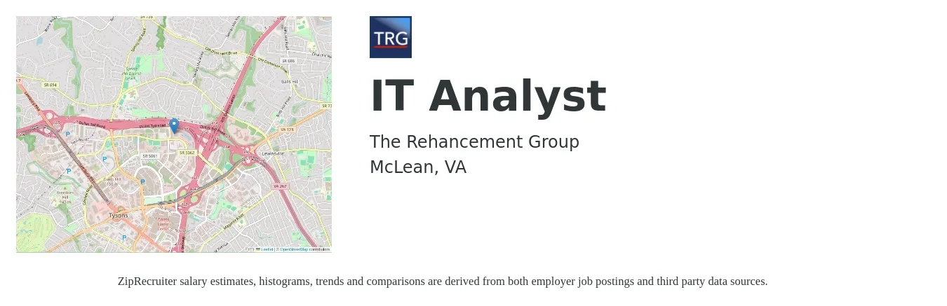 The Rehancement Group job posting for a IT Analyst in McLean, VA with a salary of $31 to $48 Hourly with a map of McLean location.