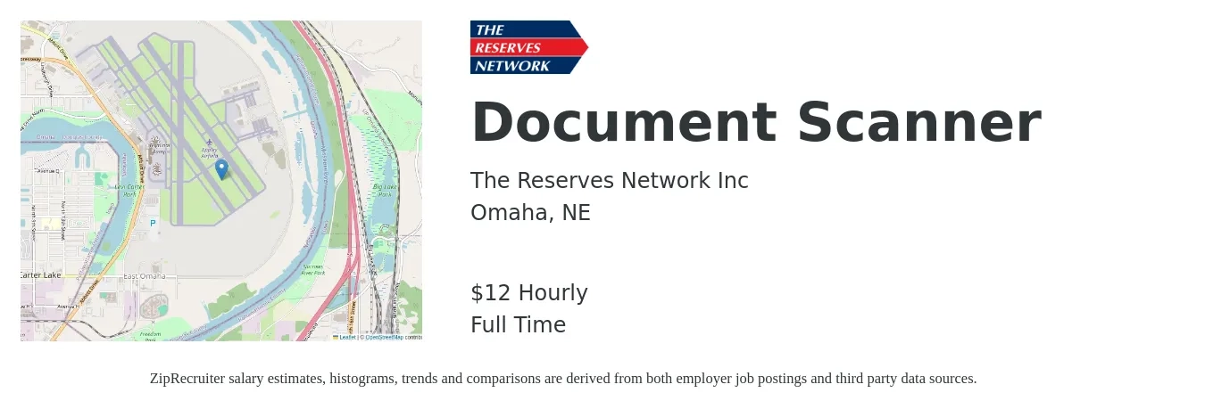 The Reserves Network Inc job posting for a Document Scanner in Omaha, NE with a salary of $14 Hourly with a map of Omaha location.