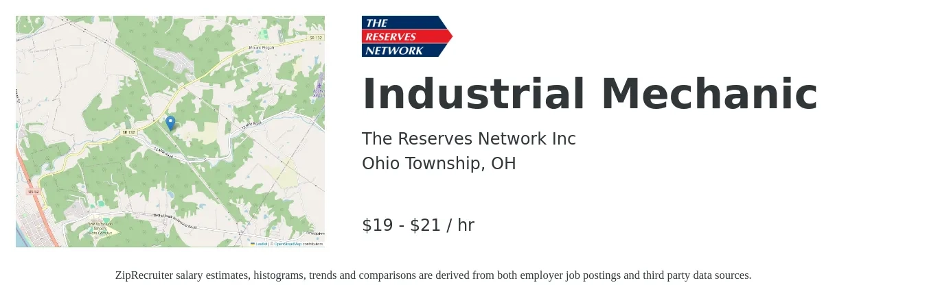 The Reserves Network Inc job posting for a Industrial Mechanic in Ohio Township, OH with a salary of $20 to $22 Hourly with a map of Ohio Township location.