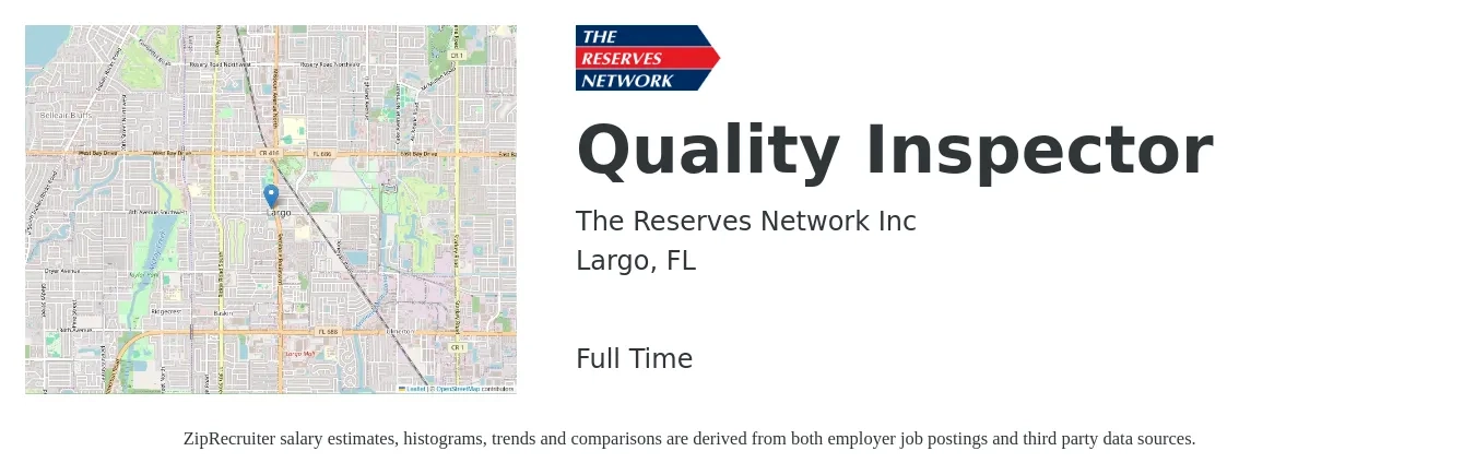 The Reserves Network Inc job posting for a Quality Inspector in Largo, FL with a salary of $14 to $20 Hourly with a map of Largo location.