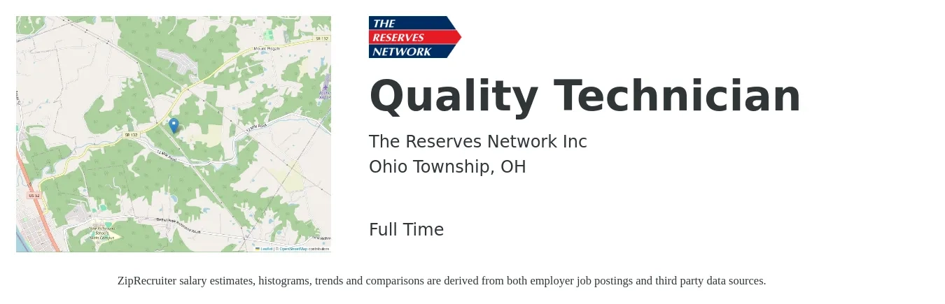 The Reserves Network Inc job posting for a Quality Technician in Ohio Township, OH with a salary of $18 to $24 Hourly with a map of Ohio Township location.