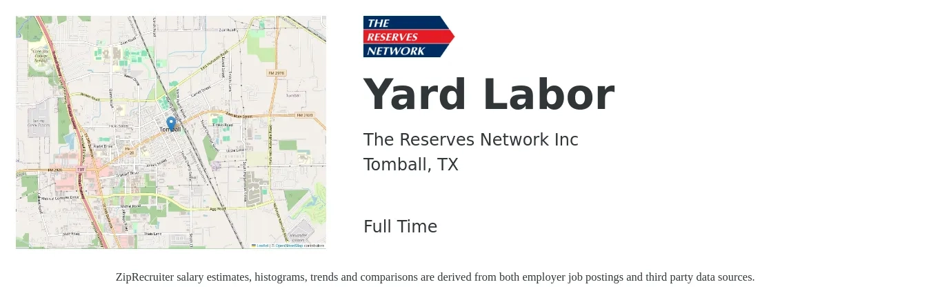 The Reserves Network Inc job posting for a Yard Labor in Tomball, TX with a salary of $15 to $18 Hourly with a map of Tomball location.