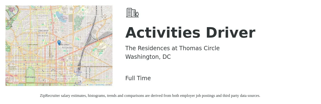 The Residences at Thomas Circle job posting for a Activities Driver in Washington, DC with a salary of $17 to $20 Hourly with a map of Washington location.
