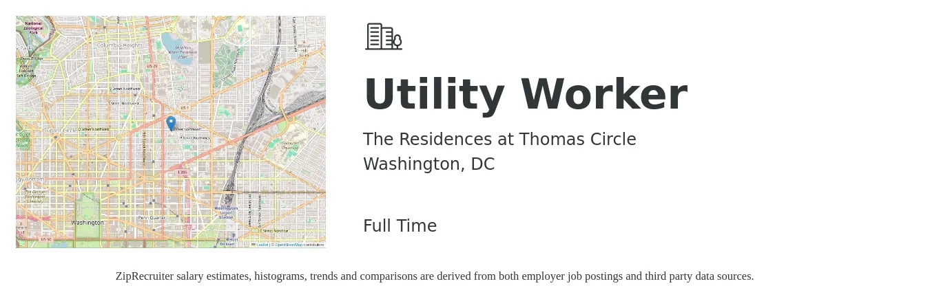 The Residences at Thomas Circle job posting for a Utility Worker in Washington, DC with a salary of $18 to $26 Hourly with a map of Washington location.