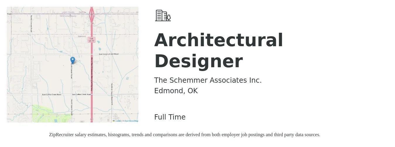 The Schemmer Associates Inc. job posting for a Architectural Designer in Edmond, OK with a salary of $45,100 to $63,900 Yearly with a map of Edmond location.