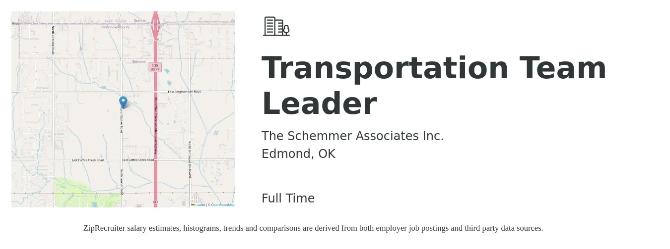 The Schemmer Associates Inc. job posting for a Transportation Team Leader in Edmond, OK with a salary of $15 to $24 Hourly with a map of Edmond location.