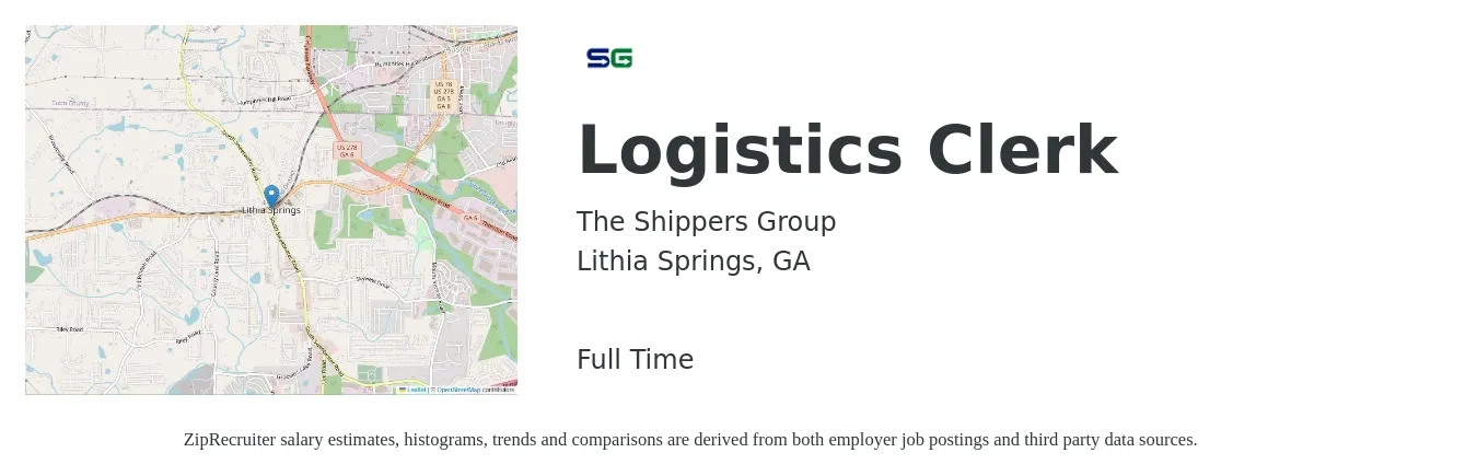 The Shippers Group job posting for a Logistics Clerk in Lithia Springs, GA with a salary of $16 to $19 Hourly with a map of Lithia Springs location.