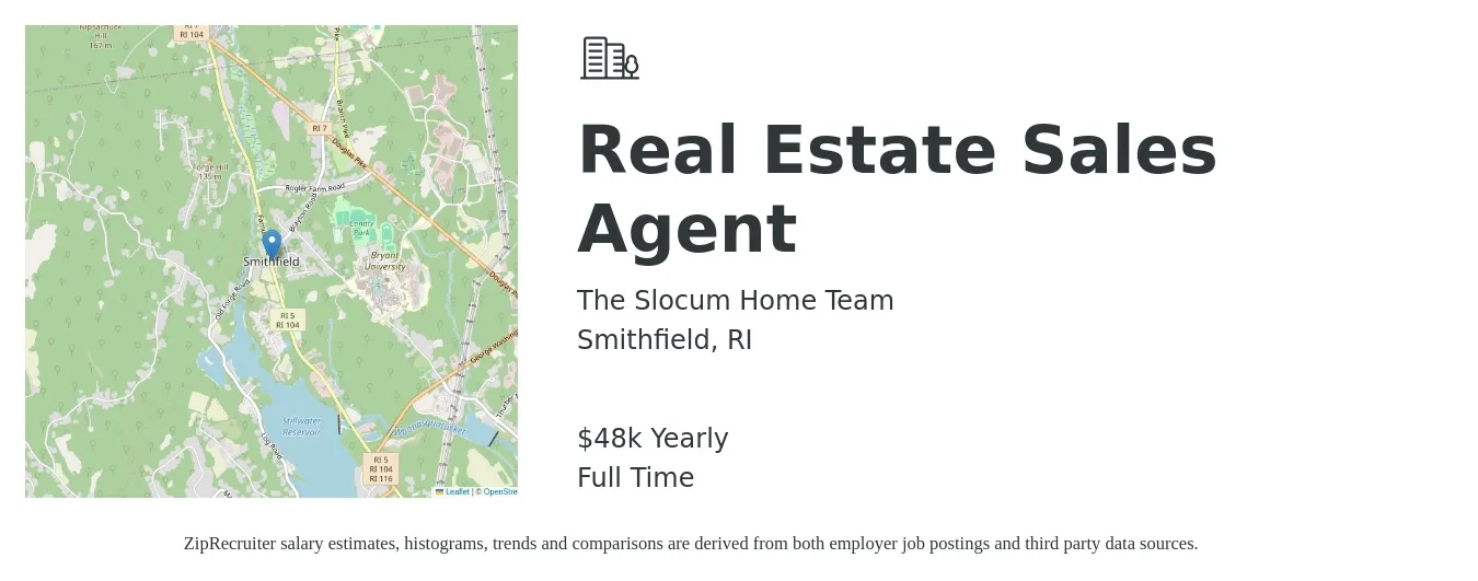 The Slocum Home Team job posting for a Real Estate Sales Agent in Smithfield, RI with a salary of $48,227 Yearly with a map of Smithfield location.