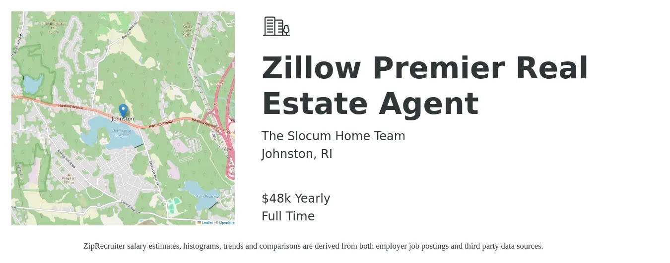 The Slocum Home Team job posting for a Zillow Premier Real Estate Agent in Johnston, RI with a salary of $48,227 Yearly with a map of Johnston location.