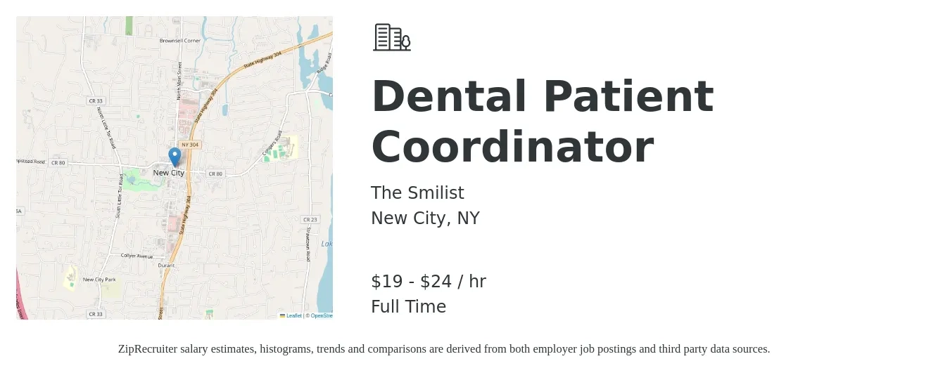 The Smilist job posting for a Dental Patient Coordinator in New City, NY with a salary of $20 to $25 Hourly with a map of New City location.