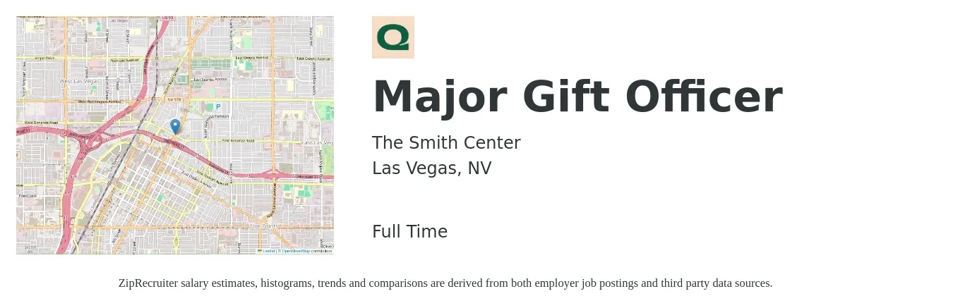 The Smith Center job posting for a Major Gift Officer in Las Vegas, NV with a salary of $68,700 to $89,200 Yearly with a map of Las Vegas location.