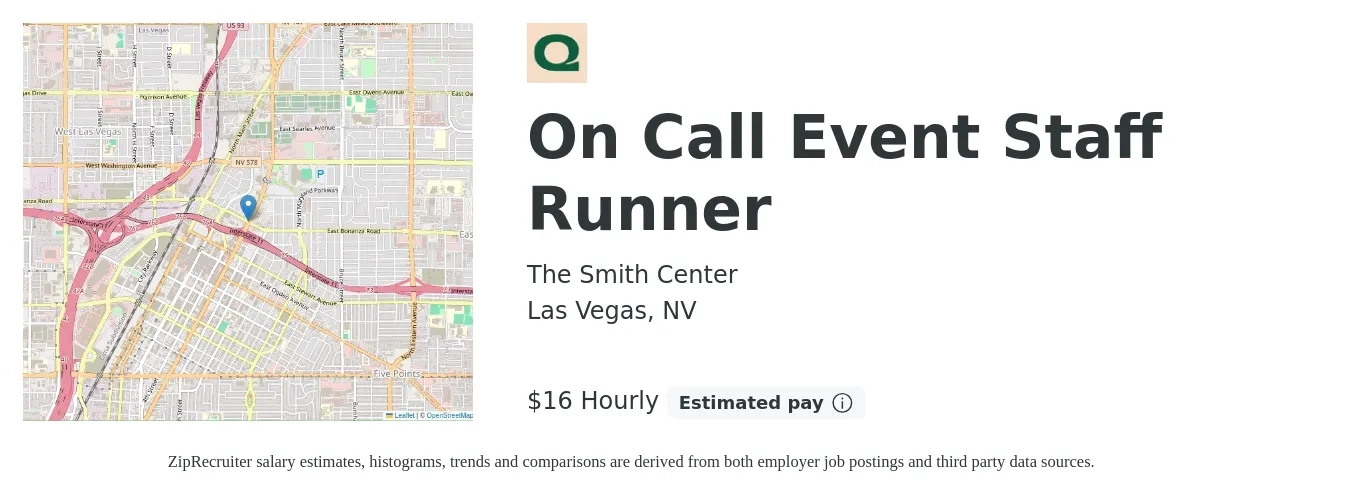 The Smith Center job posting for a On Call Event Staff Runner in Las Vegas, NV with a salary of $17 Hourly with a map of Las Vegas location.