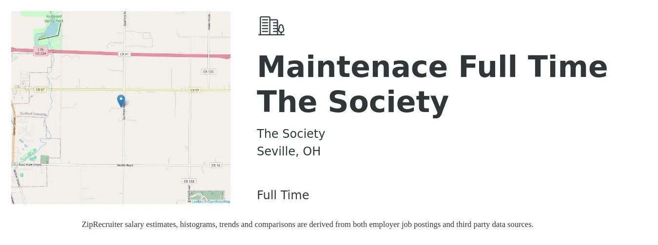 The Society job posting for a Maintenace Full Time The Society in Seville, OH with a salary of $22 to $37 Hourly with a map of Seville location.