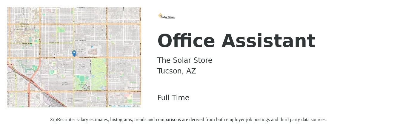 The Solar Store job posting for a Office Assistant in Tucson, AZ with a salary of $16 to $18 Hourly with a map of Tucson location.
