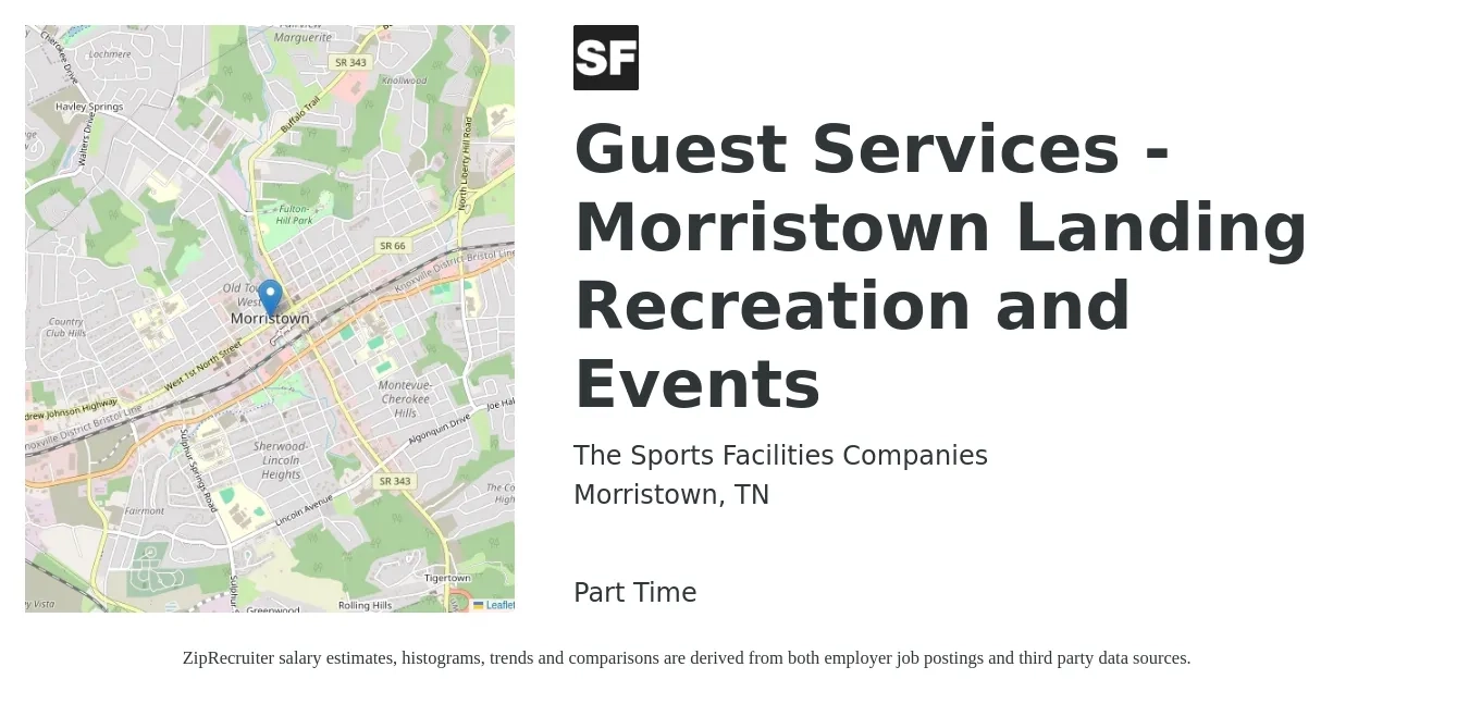 The Sports Facilities Companies job posting for a Guest Services - Morristown Landing Recreation and Events in Morristown, TN with a salary of $12 to $14 Hourly with a map of Morristown location.