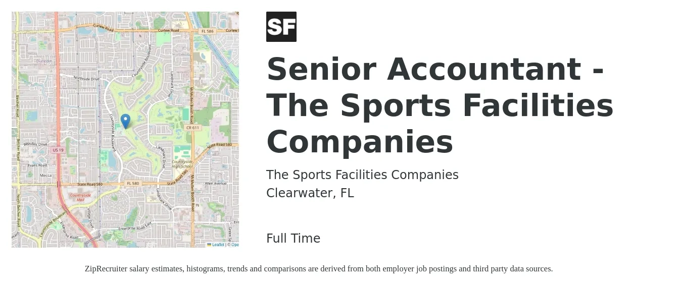 The Sports Facilities Companies job posting for a Senior Accountant - The Sports Facilities Companies in Clearwater, FL with a salary of $63,500 to $79,900 Yearly with a map of Clearwater location.