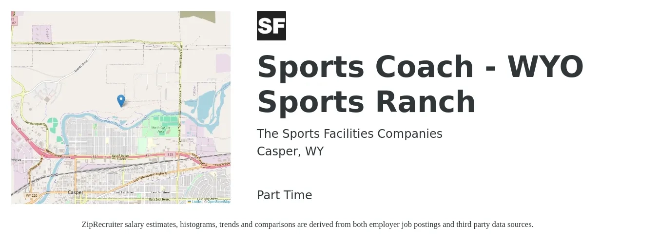 The Sports Facilities Companies job posting for a Sports Coach - WYO Sports Ranch in Casper, WY with a map of Casper location.