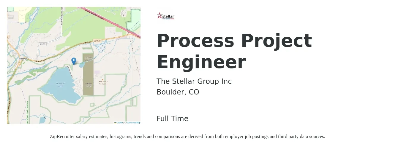 The Stellar Group Inc job posting for a Process Project Engineer in Boulder, CO with a salary of $82,600 to $123,100 Yearly with a map of Boulder location.