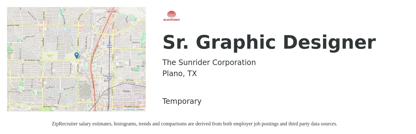 The Sunrider Corporation job posting for a Sr. Graphic Designer in Plano, TX with a salary of $62,100 to $85,200 Yearly with a map of Plano location.