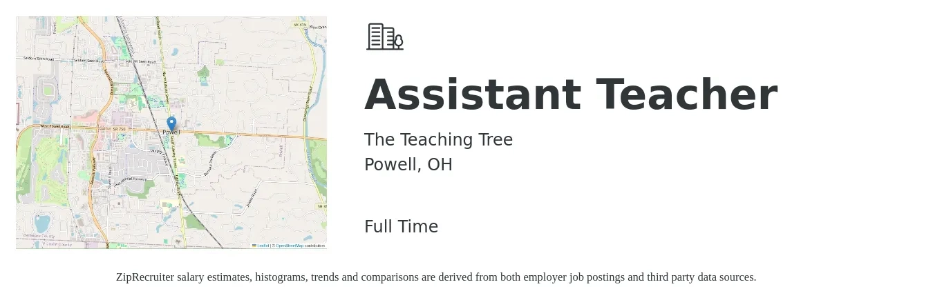 The Teaching Tree job posting for a Assistant Teacher in Powell, OH with a salary of $15 to $18 Hourly with a map of Powell location.